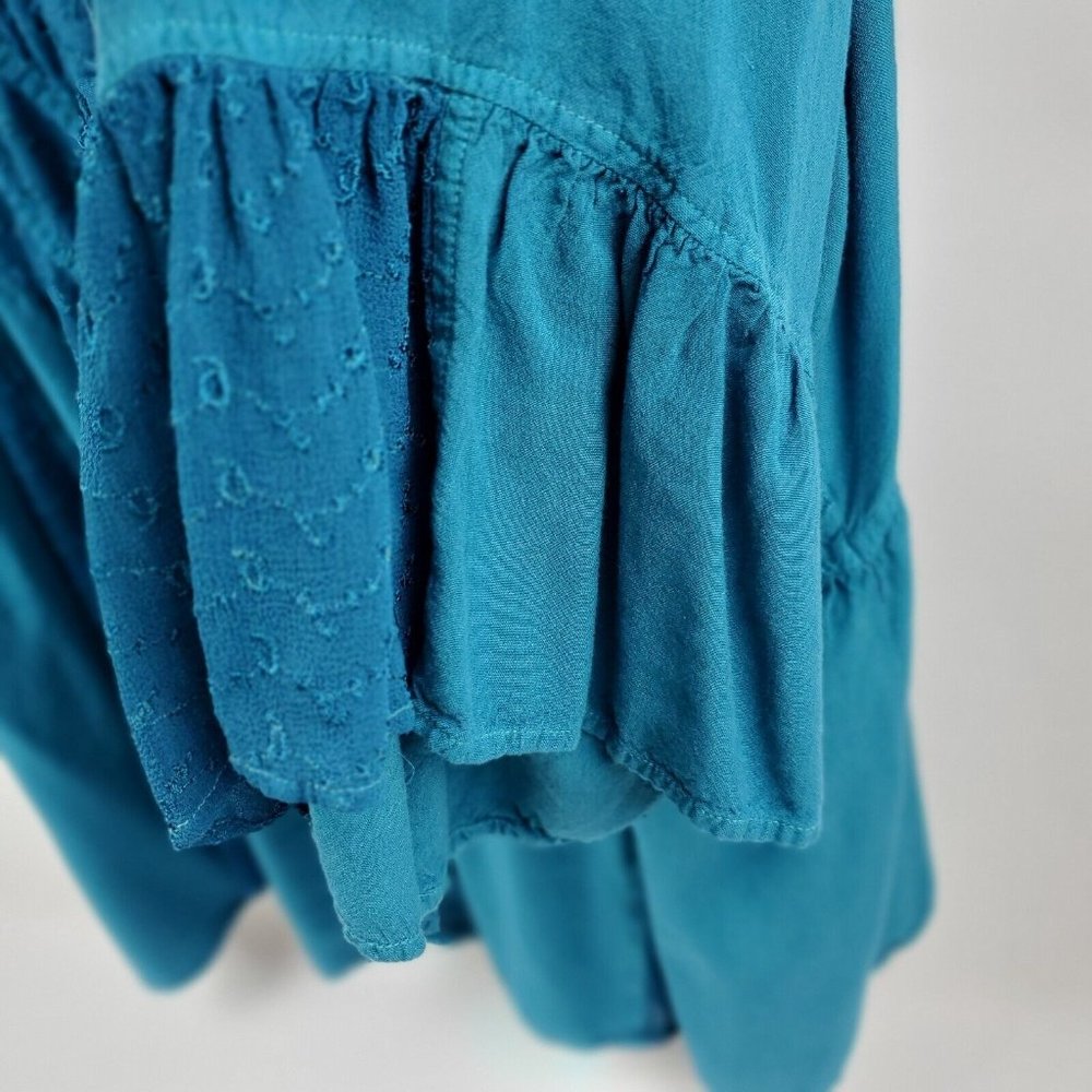 Roaman's Womens Tunic Top 3/4 Bell Sleeves Embroidered Design Button Up Blue 32W - Picture 6 of 7